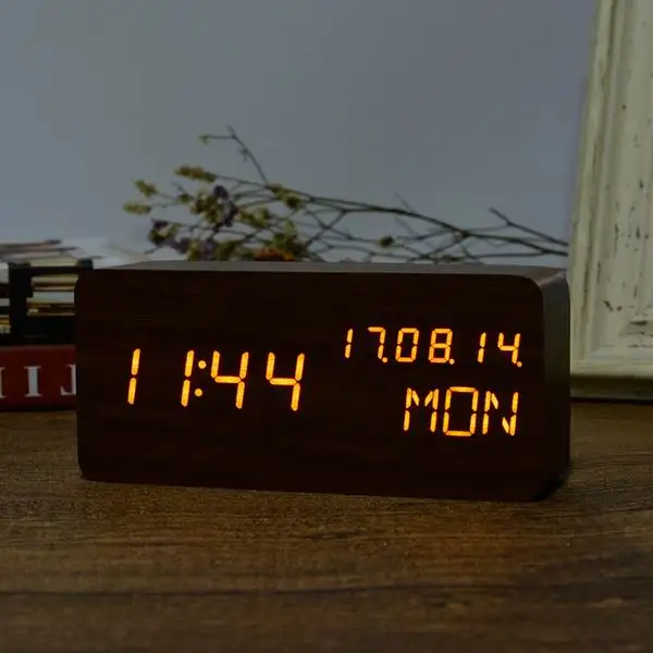 FiBiSonic цифровой светодиодный Будильник звук Голосовое управление настольные часы температура Неделя дисплей будильники YY-MM-DD - Цвет: Brown Orange