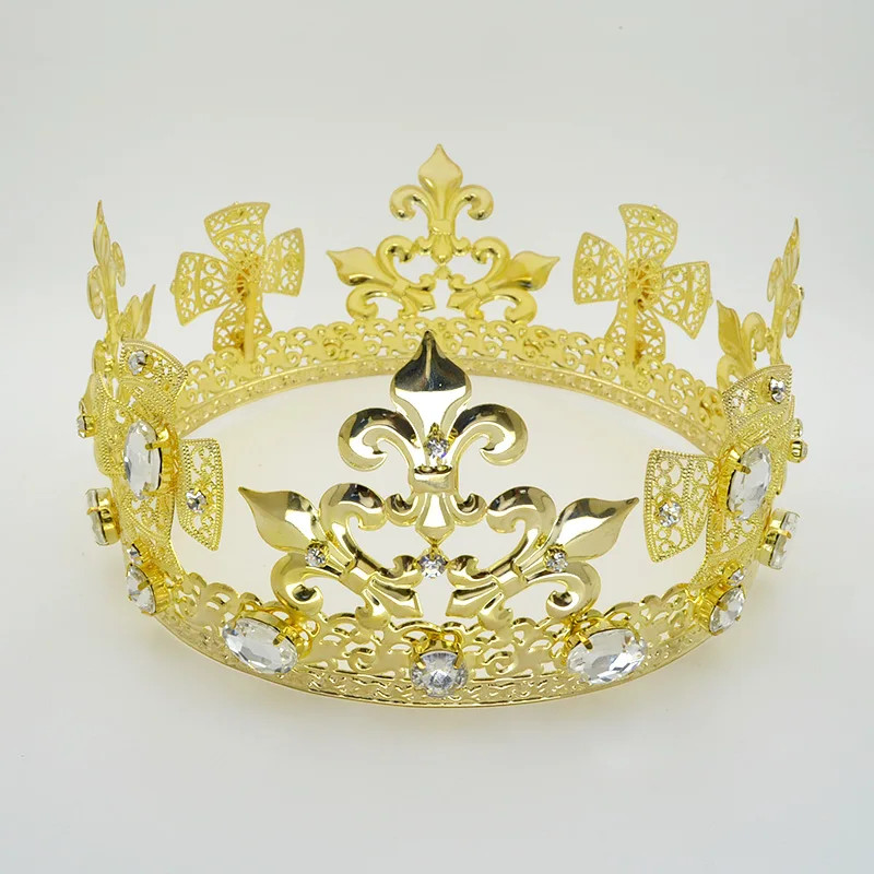 Имперский средневековый Золотой корона для мужчин или женщин Косплей модель шоу украшения для волос Золотой Металл Король Королева Hairwear Винтаж Mo191