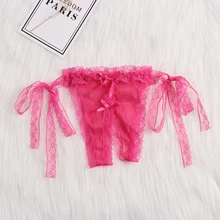 Женские трусики, сексуальные, эротические, ультра-тонкие, открытая промежность, стринги, полые, нижнее белье, двойной бант, кружевное нижнее белье, Цветочные бесшовные трусы