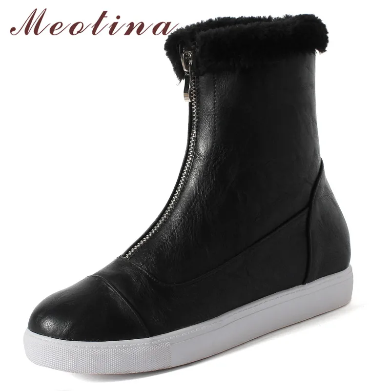 

Meotina Winter Snow Boots Women Boots Zipper Height Increasing Ankle Boots Warm Plush Round Toe Short Shoes Lady Big Size 34-43
