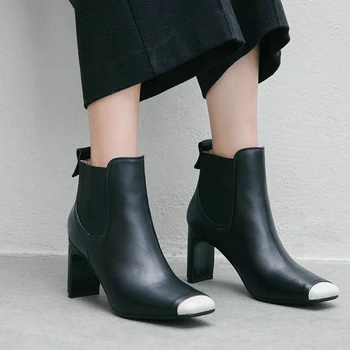 

EshtonShero Women Ankle Boots Shoes Woman Square Toe High Heels Chelsea Black Autumn Ladies Motorcycle Sock Boot Size 3-8