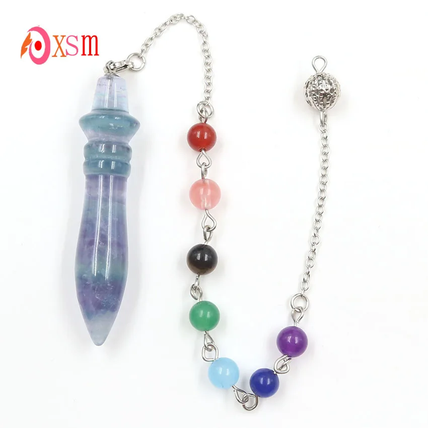 

xinshangmie 7 Chakra Bead Chain Natural Fluorite Energy Crystal Reiki Pendulum Dowsing Hypnosis Healing Amulet Charm Jewelry
