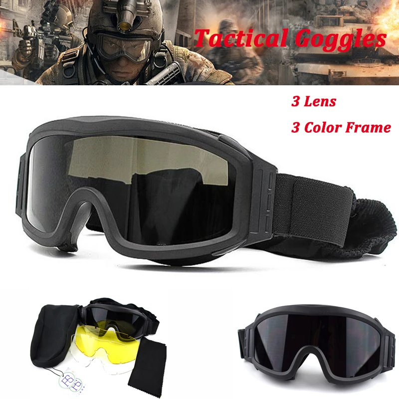 USMC Paintball Aisoft Gear Sport Tactical Goggles 3 Lens Hunting Shooting Outdoor Eye Protection