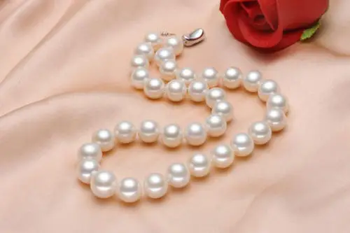 

Free shipping hot sale Women Bridal Wedding Jewelry >>Genuine Natural 9-10mm south seas white pearl necklace17inch