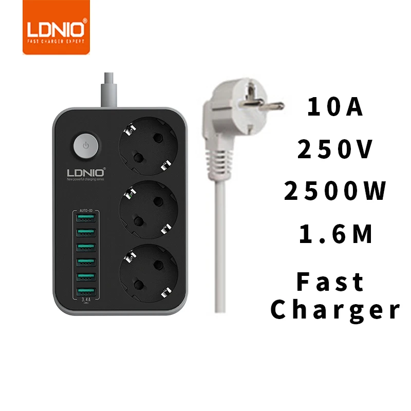 

LDNIO 6 USB Port Desktop Charger EU Socket For Mobile Phone 5V/3.4A Universal Phone Charger Adapter 3 Socket Port Power Strip
