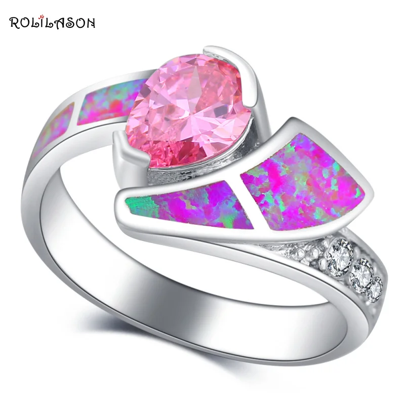 

ROLILASON Fantastic Pink Zircon Pink Fire Opal 925 Silver Anniversary Fashion Jewelry Ring USA size #6#7#8#9#10 OR885