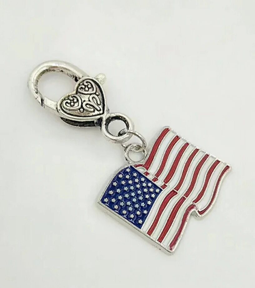

American Flag Enamel Dangle Bead pendant Lobster Keychain charm Fit Charm Key Chain Purse Decor