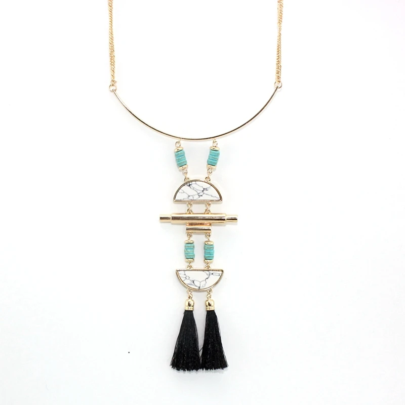 

Green White Stone Natural Stone Necklace Collar Black LongTassel Necklaces & Pendants Women Brand Jewelry Vintage SNE160149