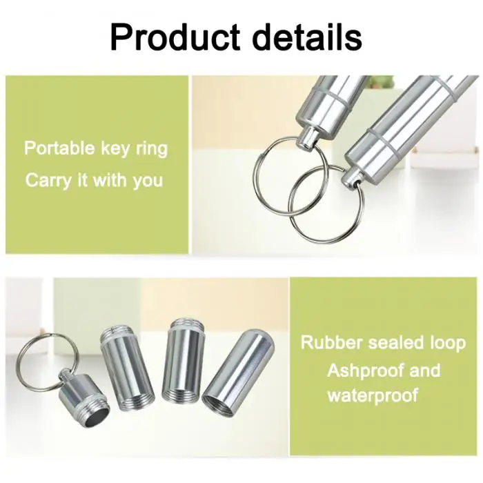 Portable Mini Pill Bottle Keychain Aluminum Container Waterproof Travel Medicine Holder Case Keyring TK-ing