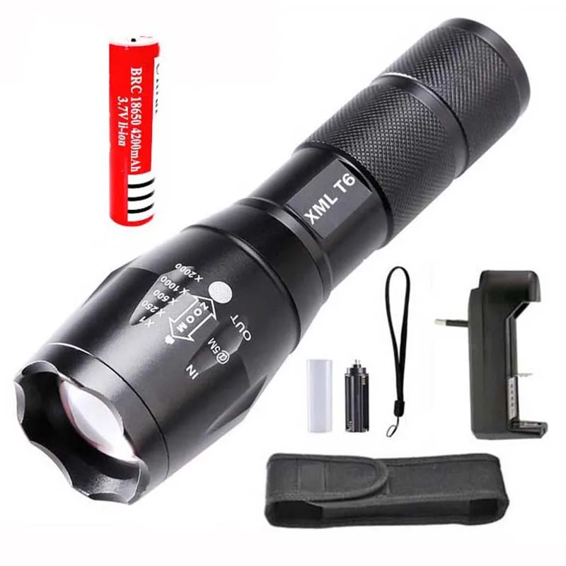 

E17 XM-L T6 LED Flashlight 3800 Lumens Led Linterna Potente Zoomable Torch +1*18650 Rechargeable Battery + charger + holster