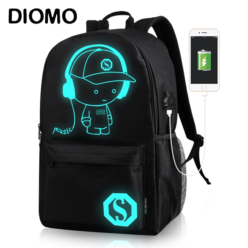 DIOMO рюкзак с отражающими вставками для мужчин с usb-портом для зарядки школьные ранцы для мальчиков аниме ноутбук Противоугонный рюкзак подростковый рюкзак для путешествий