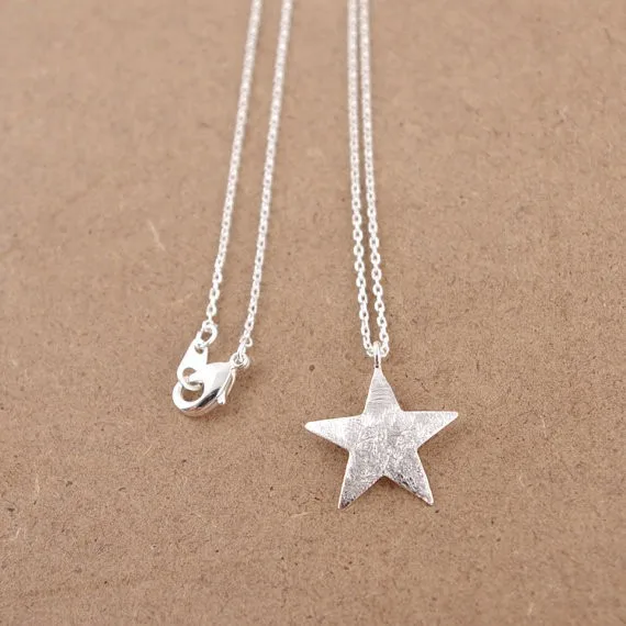 2014-Fashion-18k-Brushed-Star-Necklace-in-Silver-Free-Shipping (1)