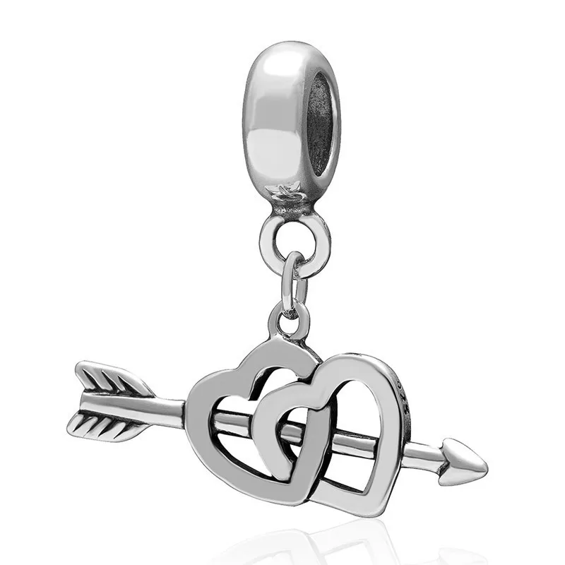 Fits for Pando bracelet Arrows pendant double heart love silver beads 925 sterling silver jewelry DIY making wholesale