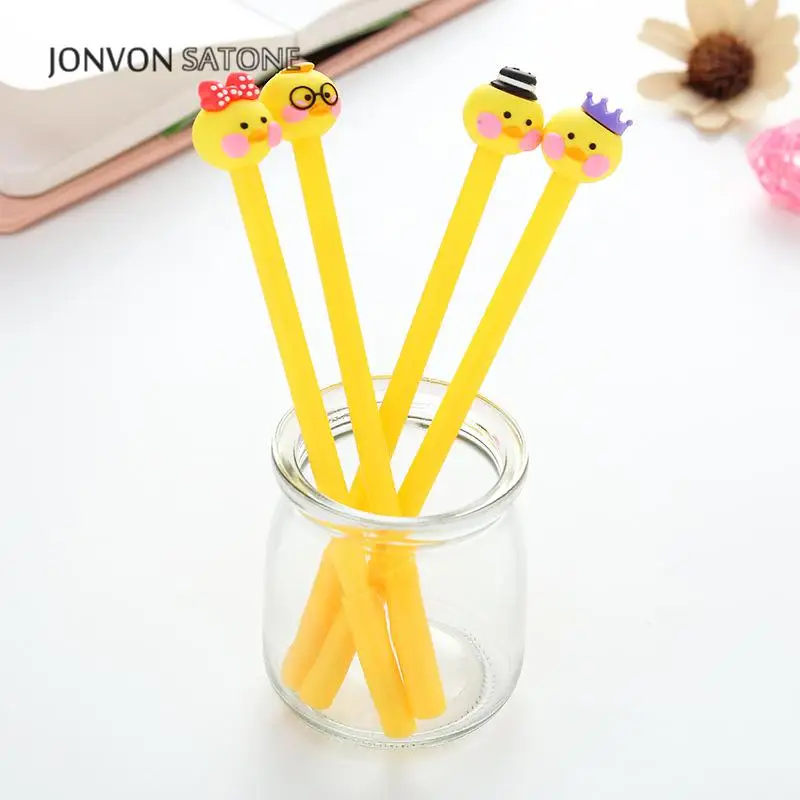 

jonvon Satone 4ps/set Korean Stationery Cute Duck Neutral Gel Pen Cartoon Duck 0.5mm Black Signature Pen Office School Supplies