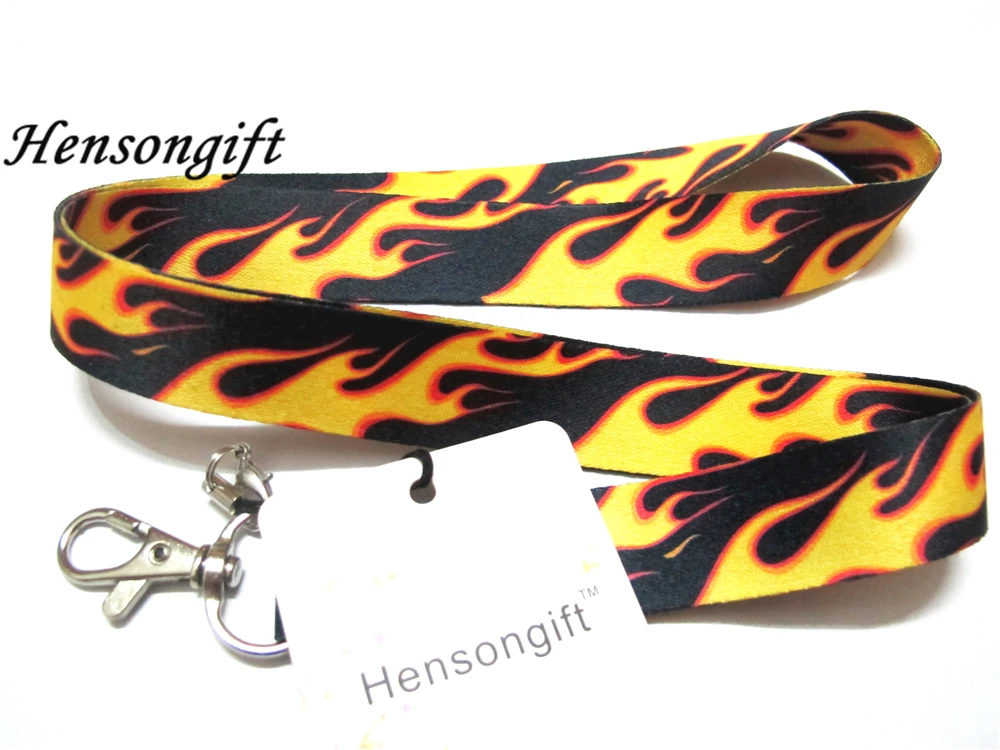 Hensongift брелок с огнем значок ремешок для ключей ID Держатели огонь шаблон телефон шеи ремни
