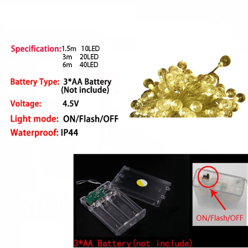 3 м 20LED 6 м 40LED пузырьковый шар гирлянды рождественские сказочные гирлянды наружная Батарея Вспышка для праздника Рождественские вечерние украшения сада
