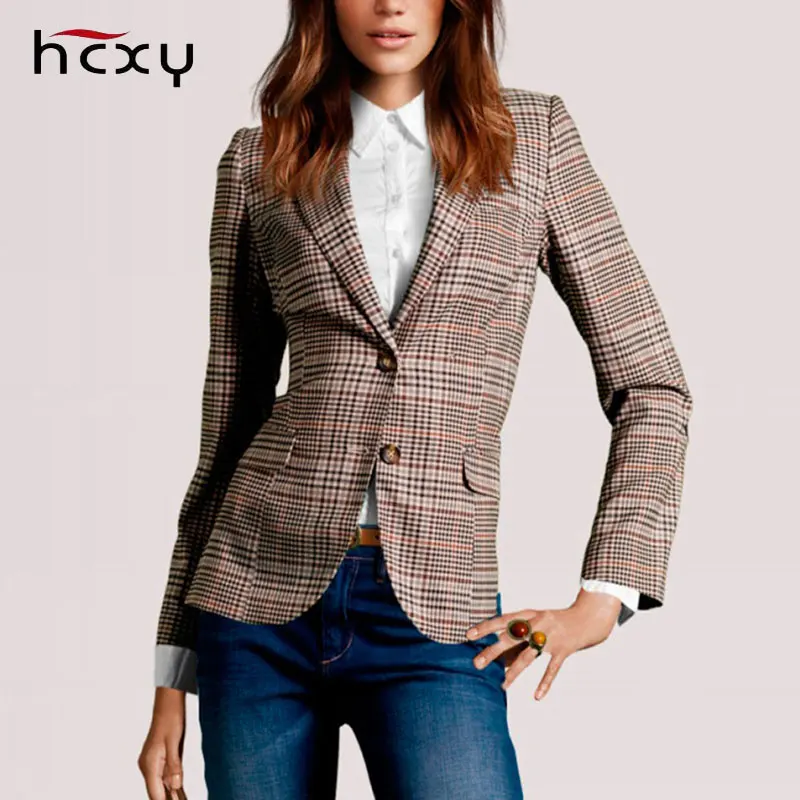 Women Blazers 2018 Fashion Stylish Women Plaid Elbow