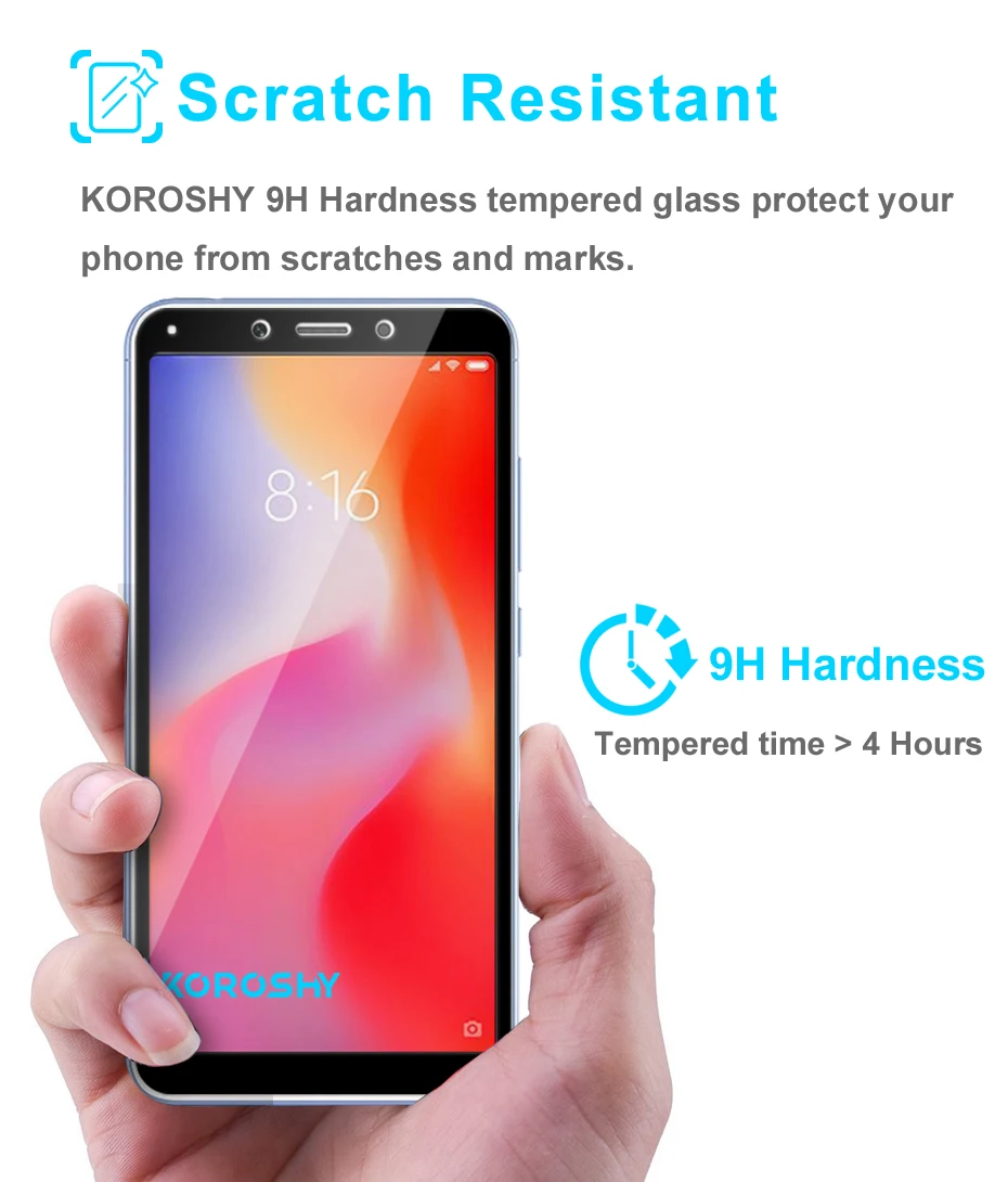KOROSHY 9H Full Cover Tempered Glass for Xiaomi Redmi 6 Pro 6A 6Pro Screen Protector Real 2.5D Protective Guard Glass Film (5)