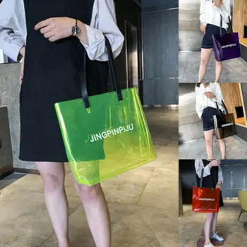 

UK Women Clear Jelly Purse Beach Tote Bag PVC Transparent Large Alphabet Jelly Bag Handbag Shoulder Shopper Travel Makeup Bags