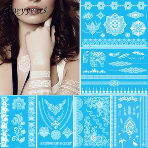 1 лист временная татуировка белый цветок ювелирные изделия цепь тело наклейка грудь хна руки задница Шея искусство для женщин мужчины татуировка бумага WYHB - изображение