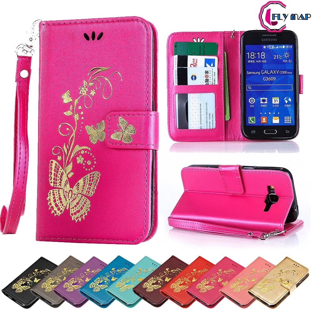 Flip Case for Samsung Galaxy Core Prime G360F G360H SM-G360F SM-G360H G360H/DS G360FY Butterfly Case Wallet Phone Leather Cover