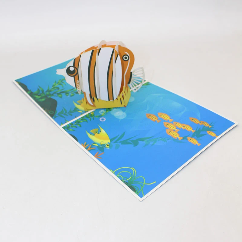  3D Laser Cut Handmade Colorful Cartoon Ocean Flounder Paper Invitation Greeting Card Postcard Kids  - 33021047041