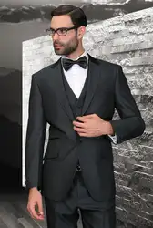 Лучшее новое поступление черные мужские облегающие смокинги куртка + брюки + галстук + приталенная жилетка на заказ свадебные смокинги