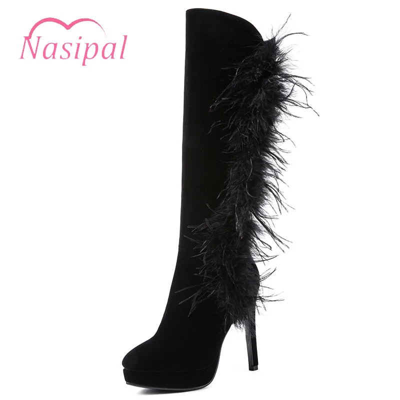 

Nasipal Concise Women's Boots Autumn Winter Shoes Woman High Heels Round Toe Comfortable Ladies Footwear Solid Black Boots M515
