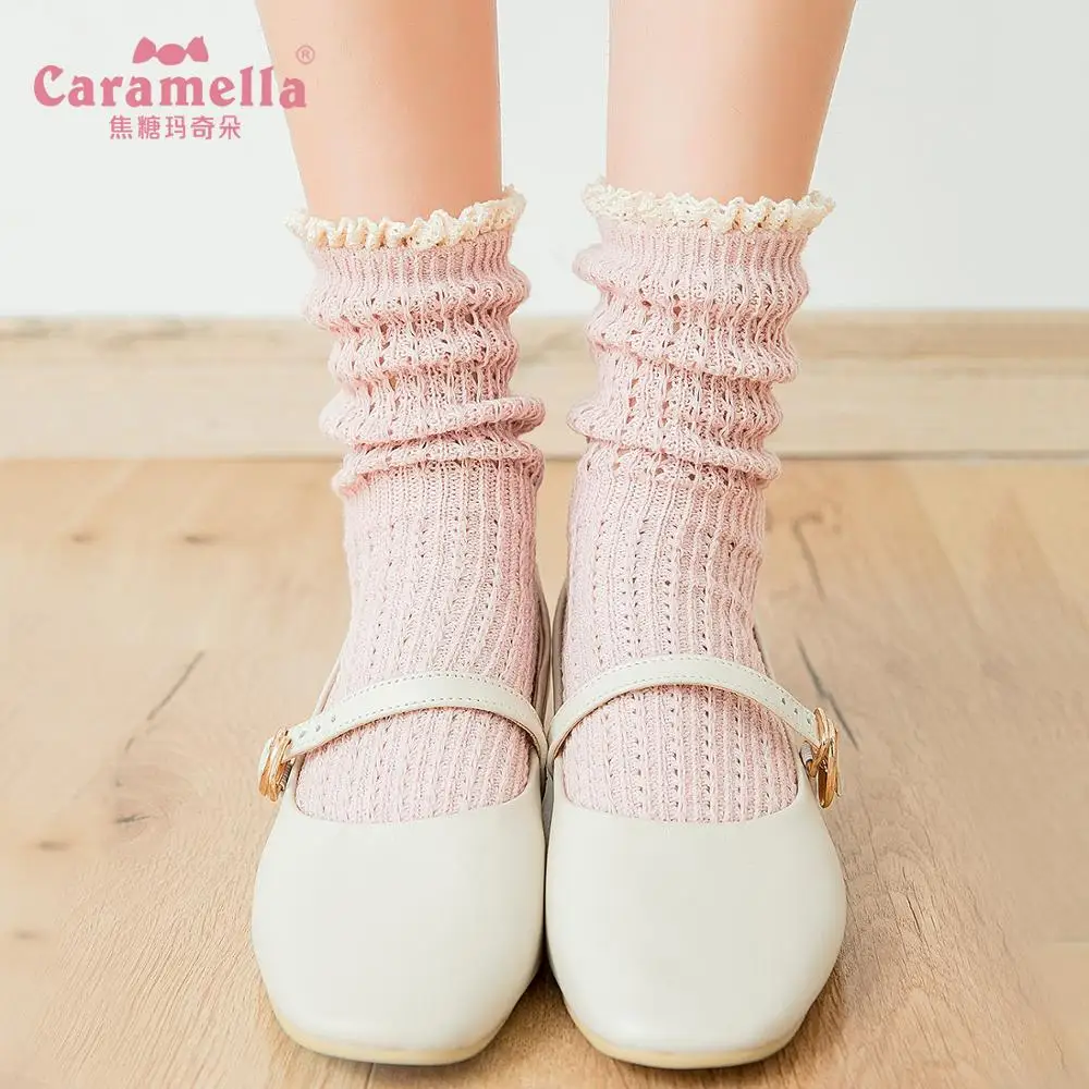 Caramella Новое поступление зима осень женские хлопковые носки розовые Черные милые кружевные носки короткие носки повседневные вязаные шерстяные носки для девочек 35-40