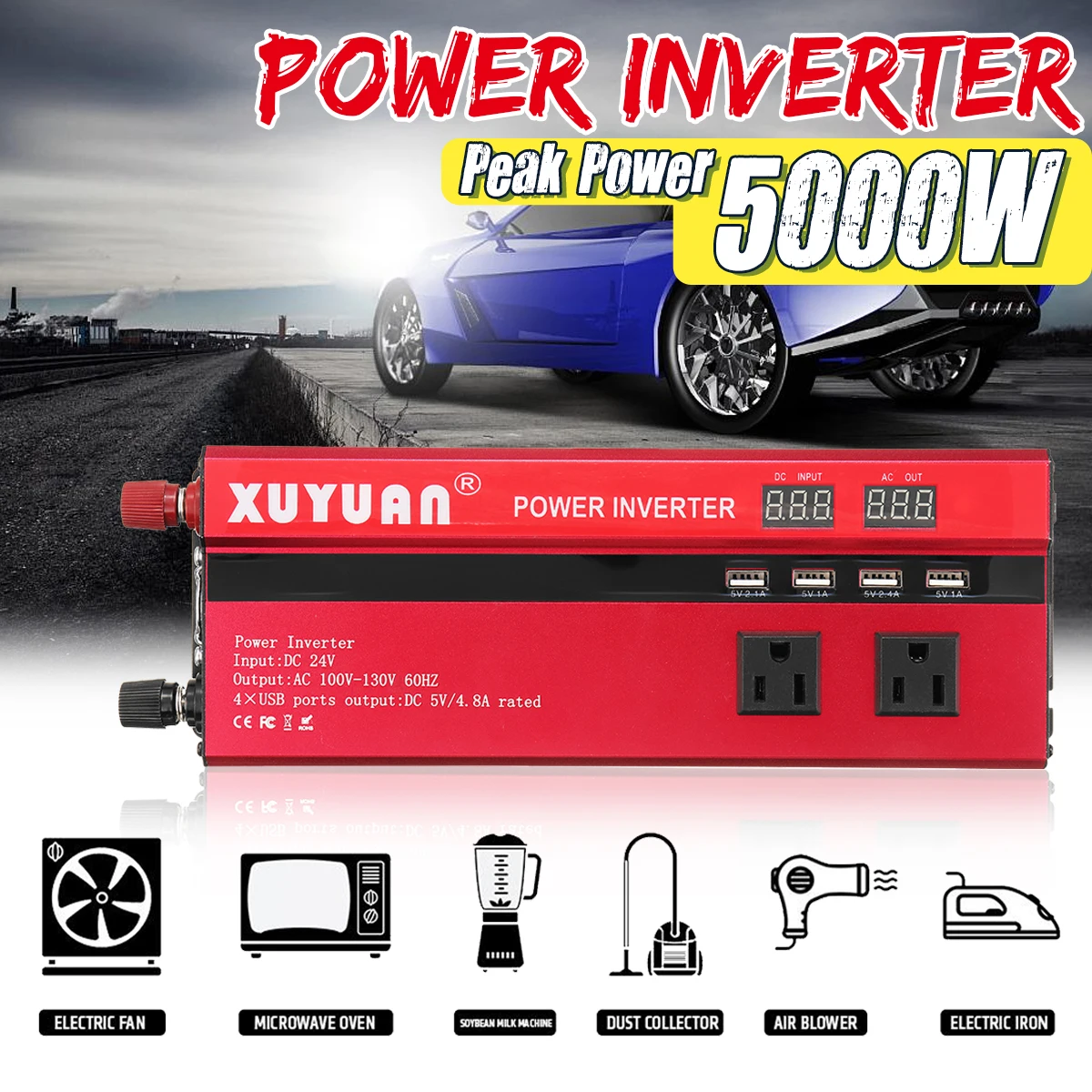 

Inverter 12V/24V 220V 5000W Peak Power Inverter Convertor Voltage Transformer Sine Wave Inversor 12V/24V 110V + LCD Display