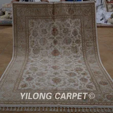 Yilong 5,5x" Топ hereke шерстяной ковер ручной работы бежевый изысканный шелк шерсть коврик(1907