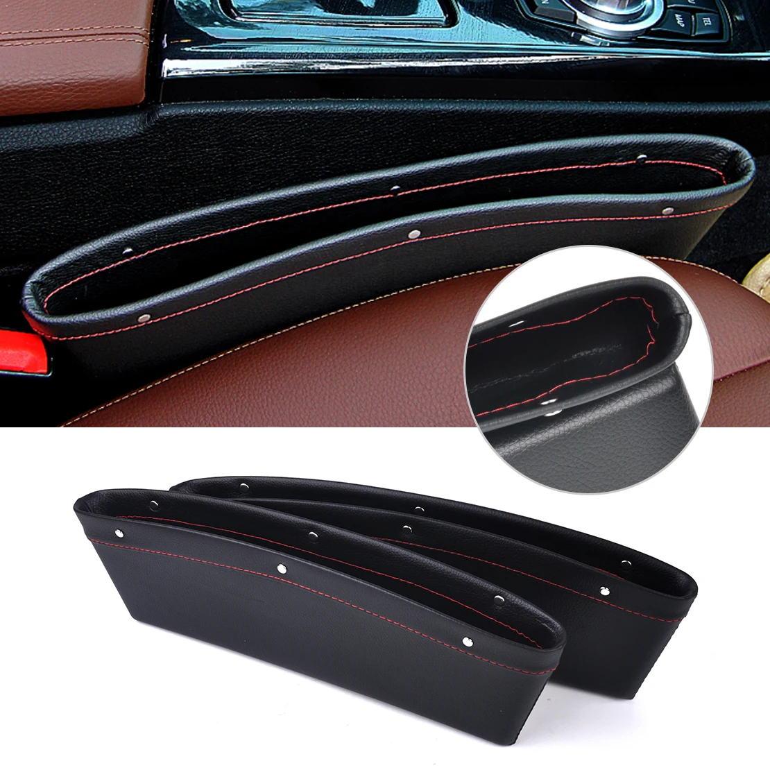 beler 2Pcs PU Leather Car Seat Catcher Bag Gap Organizer
