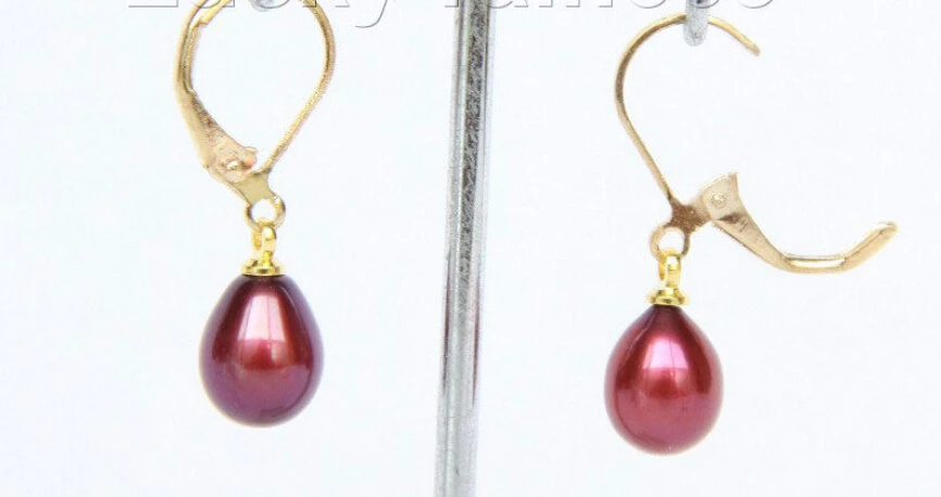 

FREE shipping> >>> Dangle 8X10mm drip wine red pearls Earrings jewerly hook E2532
