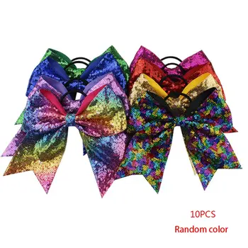 

10PCS/Set Random Color Children Kids Glitter Bowknot Hair Band Women Girl Colorful Elastic Hairband Lovely Hair Rope