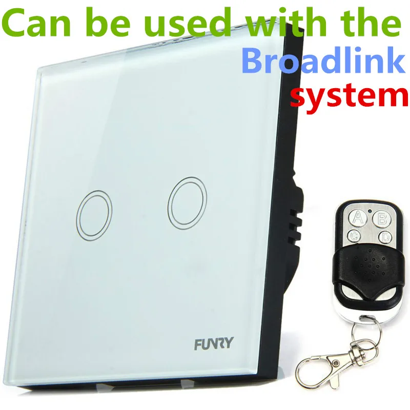 

FUNRY EU Standard Touch Remote Switch 2 Gang 1 Way Remote Control Touch On-off Light Switch, Touch Scree Wall Switch Smart Home