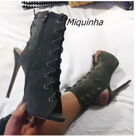 

Fashion Slingback Open Toe Thin Heel Sandal Booties Dark Grey Suede Cross Strap Decorated Stiletto Heel Ankle Boots Trendy Shoes