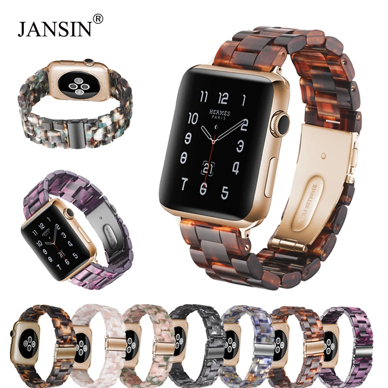 

Fashion Resin strap for apple watch 42mm 38mm 40mm 44mm stainless steel buckle watch band for iwatch series 4 3 2 1 accessories