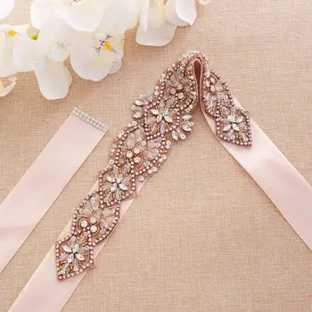 

Rose Gold Rhinestones Bridal Sash Wedding Dress Belt Hand Beaded Bridal Belt For Wedding Prom Dresses A186RG