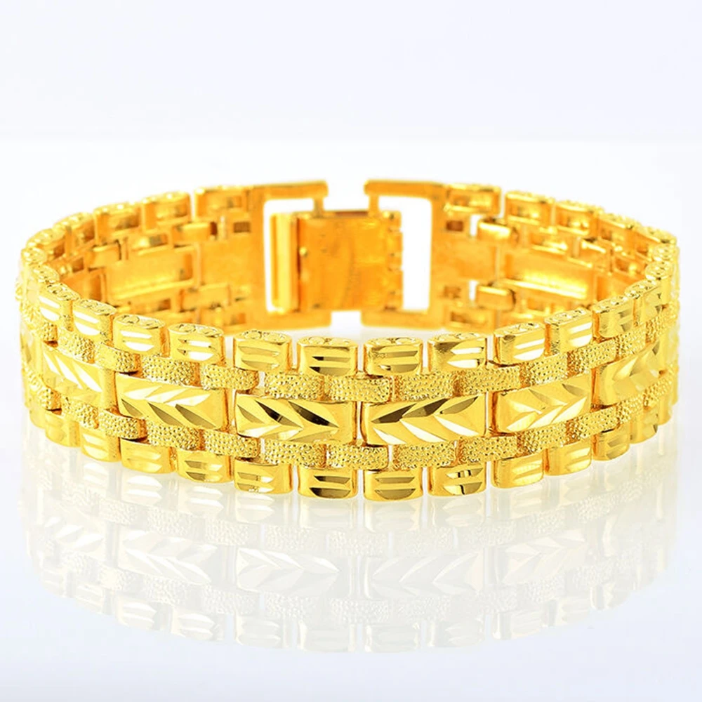 

Mens Wrist Bracelet Link Chain Yellow Gold Filled Solid Fashion Bracelet Gift