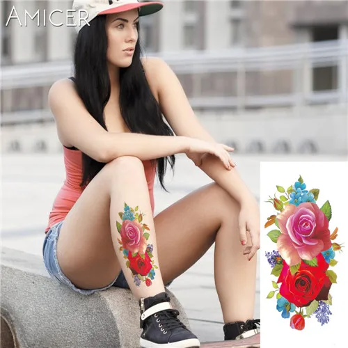 3D сексуальные розовые цветы блестящие для боди-арта хна поддельные татуировки наклейки Временные татуировки водонепроницаемые Временные татуировки женщины на тело искусство - Цвет: 24