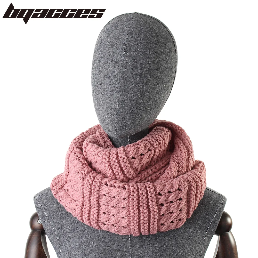 

[BQACCES] Fashion Solid Color Knitted Infinity Scarves Women Chunky Stripe Acrylic Wool Snood Circle Scarf Lady Neck Warmer Cowl