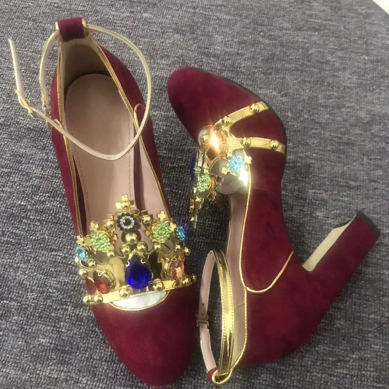 Stylesowner/; женские Роскошные туфли-лодочки на высоком каблуке в стиле ретро; вечерние туфли со стразами и стразами; свадебные туфли - Цвет: red as picture