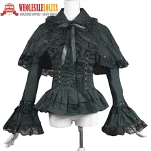 Victorian Edwardian Gothic Black Cotton Blouse Top Shirt Cape Steampunk Penny Dreadful Clothing Theatrical Costume