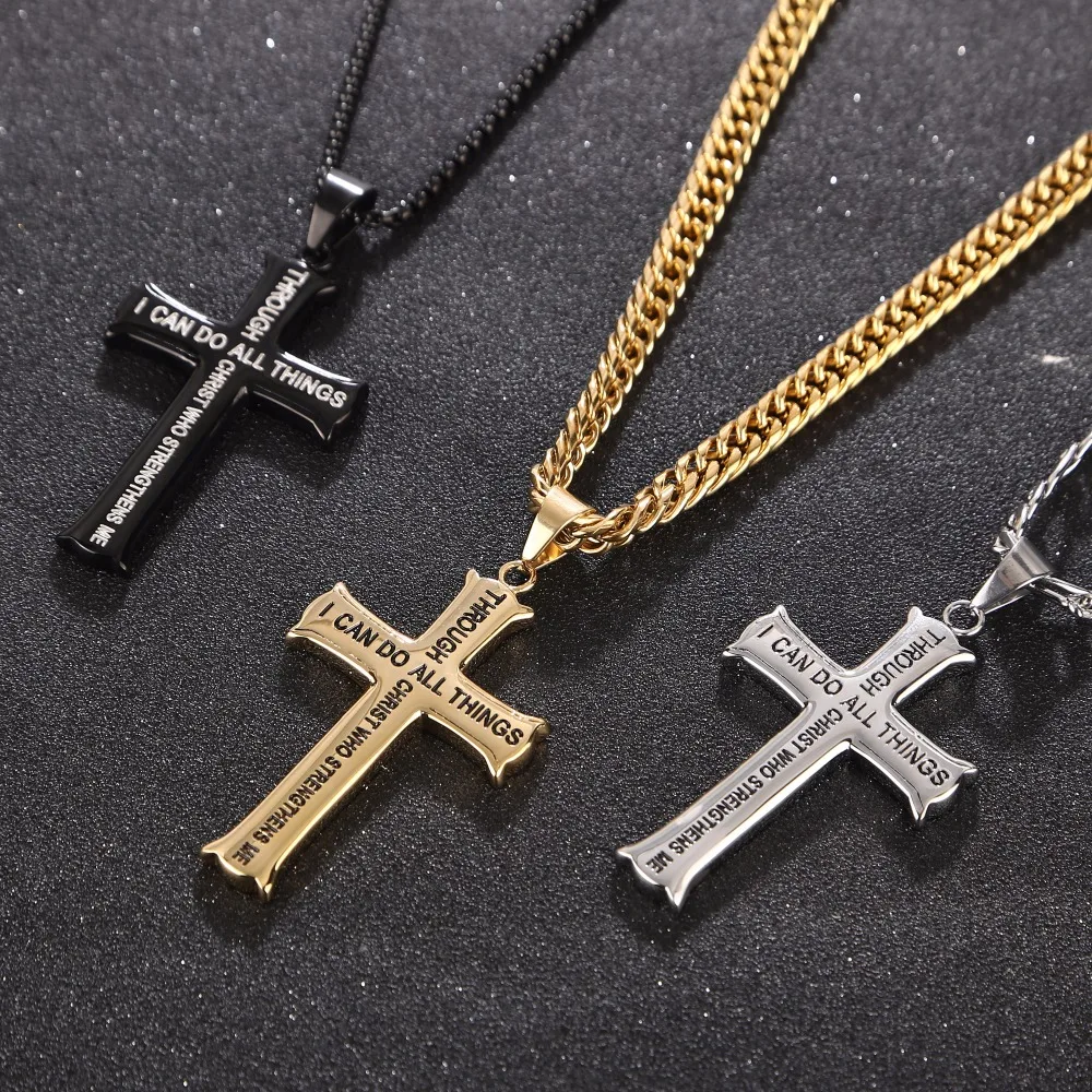 Womens Mens Jewelry Bible Cross Necklace Stainless Steel Religious Crucifix Christain Jewelry Black / Silver