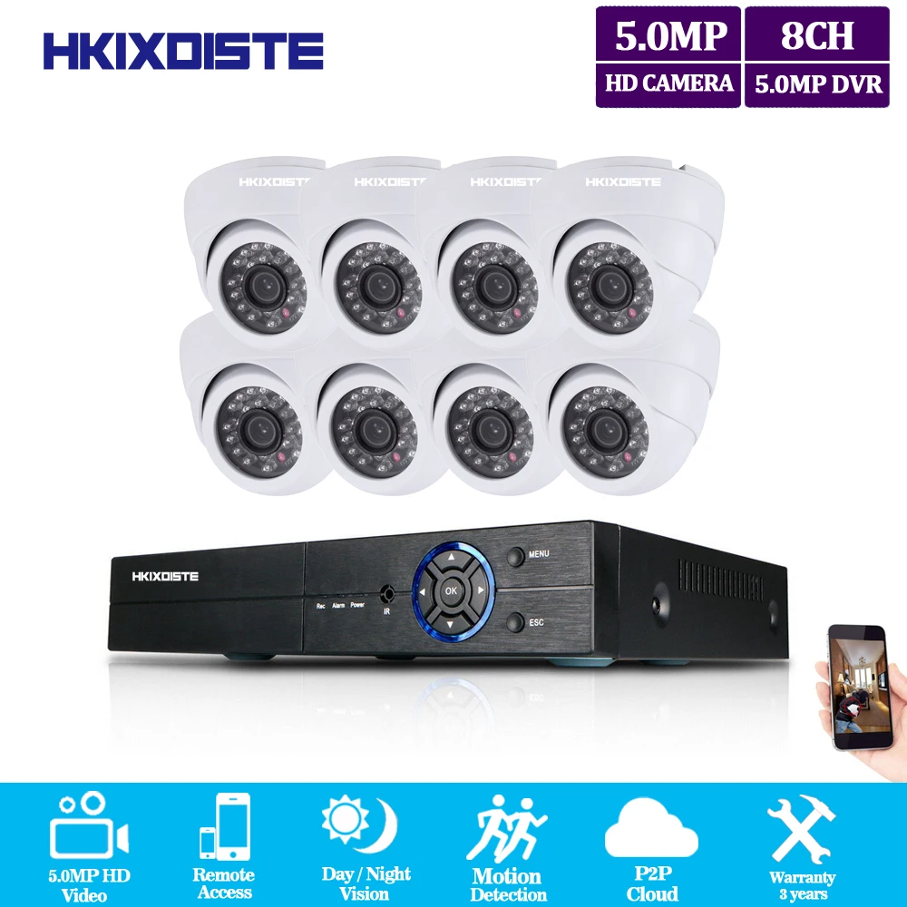 

HKIXDISTE 5mp CCTV Surveillance Kit 5mp Security Camera System 8ch DVR 1944P Video Output Kit CCTV Easy Remote View on Phone
