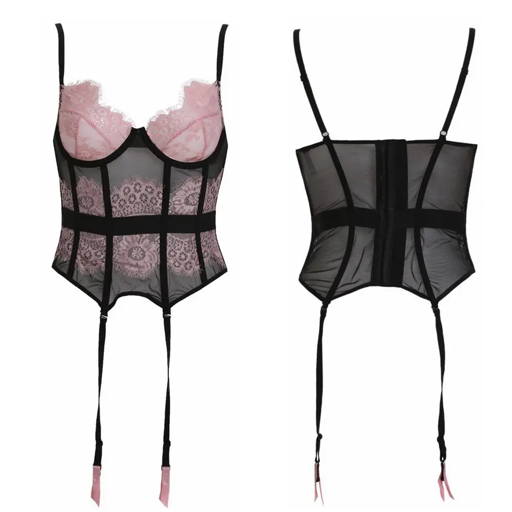 

Adjustable Straps Sexy Erotic Lingerie Lace Up Boned Corset Bustier With Suspenders Nightwear For Women Shaper waspie corset