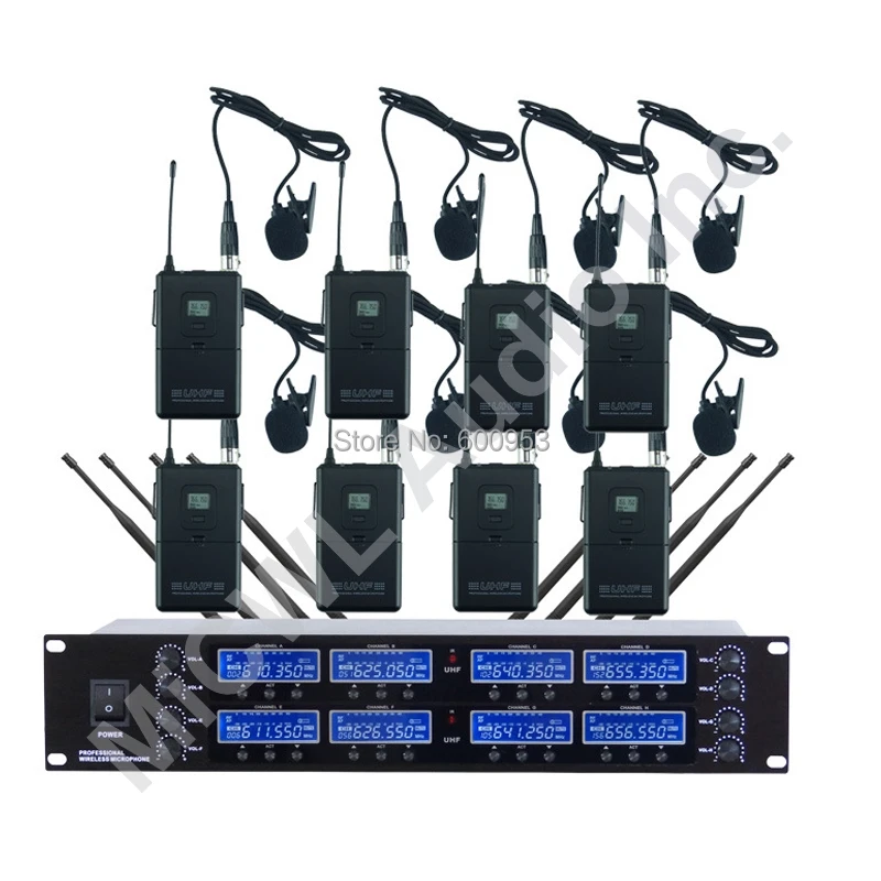 MiCWL اللاسلكية مكتب المؤتمر يده سماعة Lavalier التعادل كليب ميكروفون ميكروفونات نظام UHF 8 قنوات متعددة كاريوكي ميكروفون