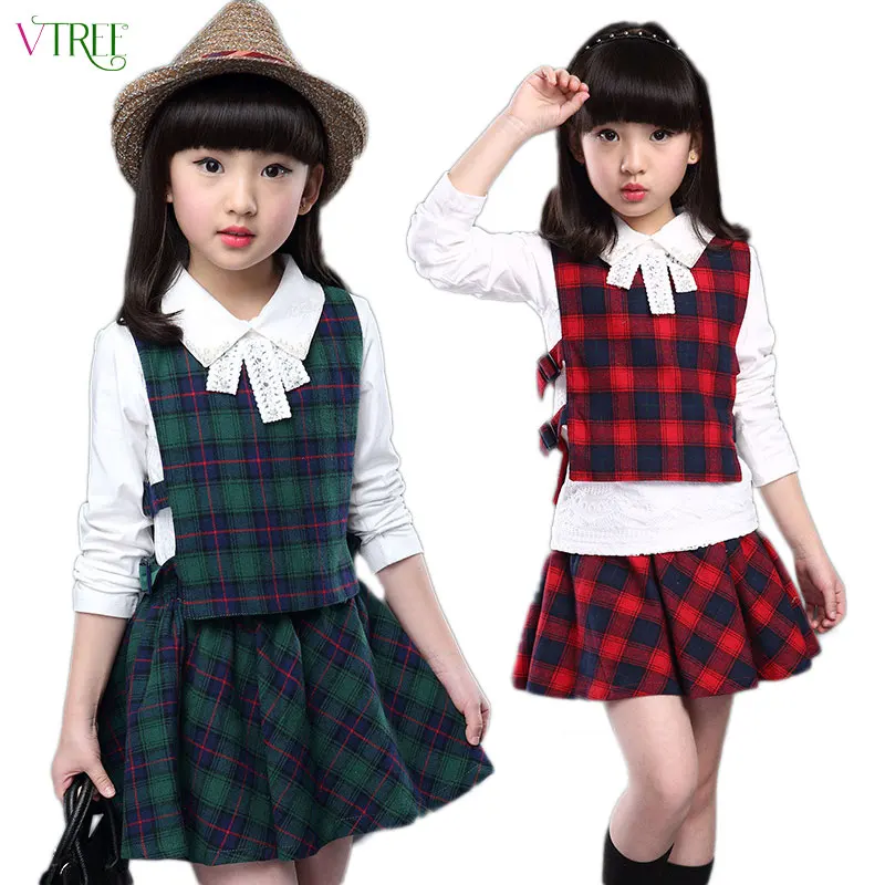 V-TREE 2017 spring autumn girls clothing set plaid 3pcs/set cotton girls school uniform teenage clothes sets suits for girls цена V-TREE 2017 spring autumn girls clothing set plaid 3pcs/set cotton girls school uniform teenage clothes sets suits for girls цены онлайн