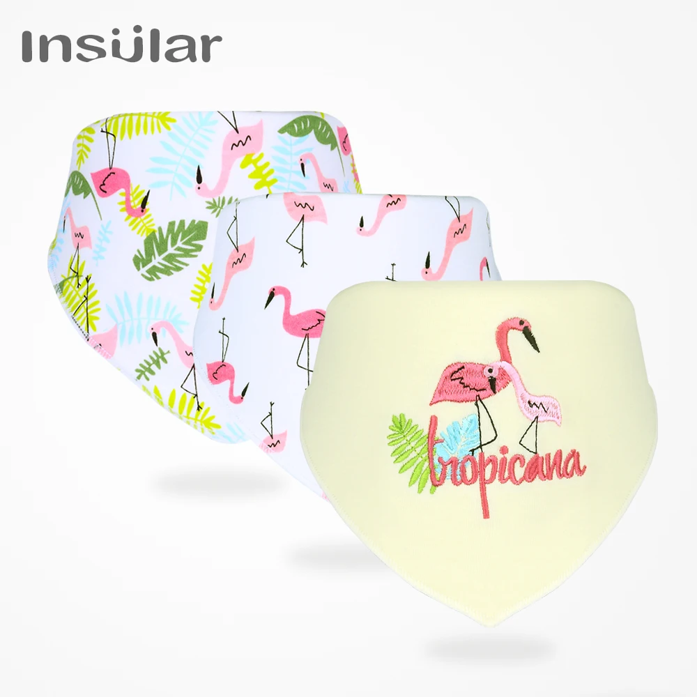 

INSULAR 3Pcs/set Newborn Cartoon Baby Bibs Unisex Infant Cotton Soft Waterproof Feeding Triangle Scarf Baby Towel Burp Clothes