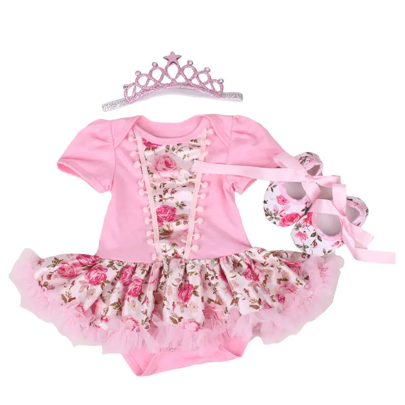 

Baby Girl First Birthday Clothing 3PCS/set Short Sleeve Hot Stamping Stars Romper+Dress+Headband Baby Girl Clothes Outfits Sets